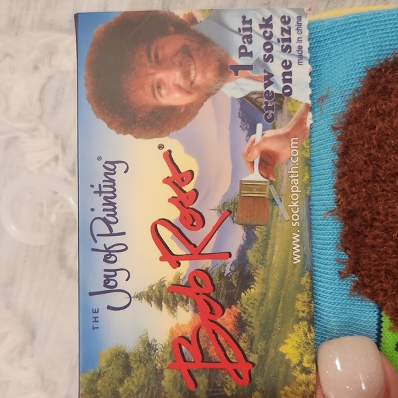 Super fun The joy of painting unisex Bob Ross crew socks, new with tags! - Picture 2 of 5